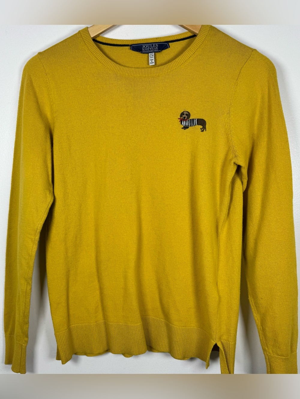 Joules Tina Daschund Crew Neck Sweater In Mustard Women’s 4 Preppy Cotton Blend